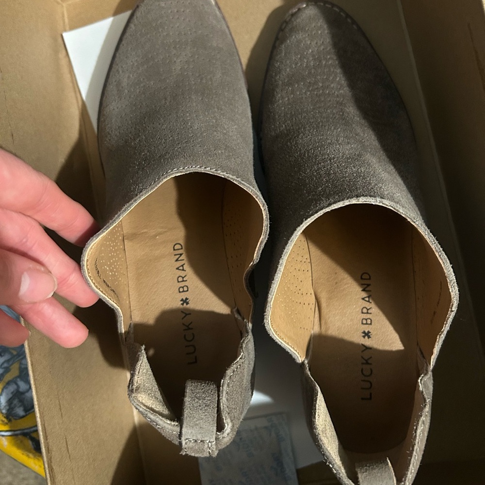 Lucky Brand Taupe Suede Slip-On Mules